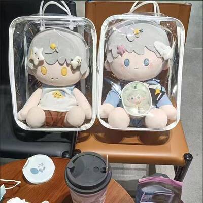 40cm娃包棉花娃娃收纳袋透明手提外出防尘晒娃包玩具玩偶收纳