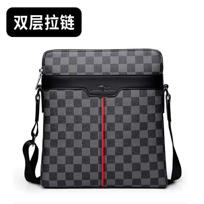 仅亏一天牛皮新款双拉链男士单肩包双层男包斜挎包休闲包学生小背