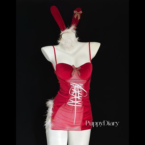 Puppy*小狗日记冬季圣诞系列性感cosplay兔耳 朵包臀裙套装