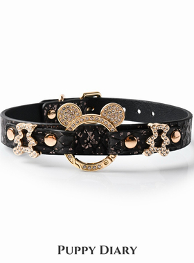 Puppy*蛇皮纹项圈米奇头水钻choker女小众皮质颈链情侣礼物可刻字