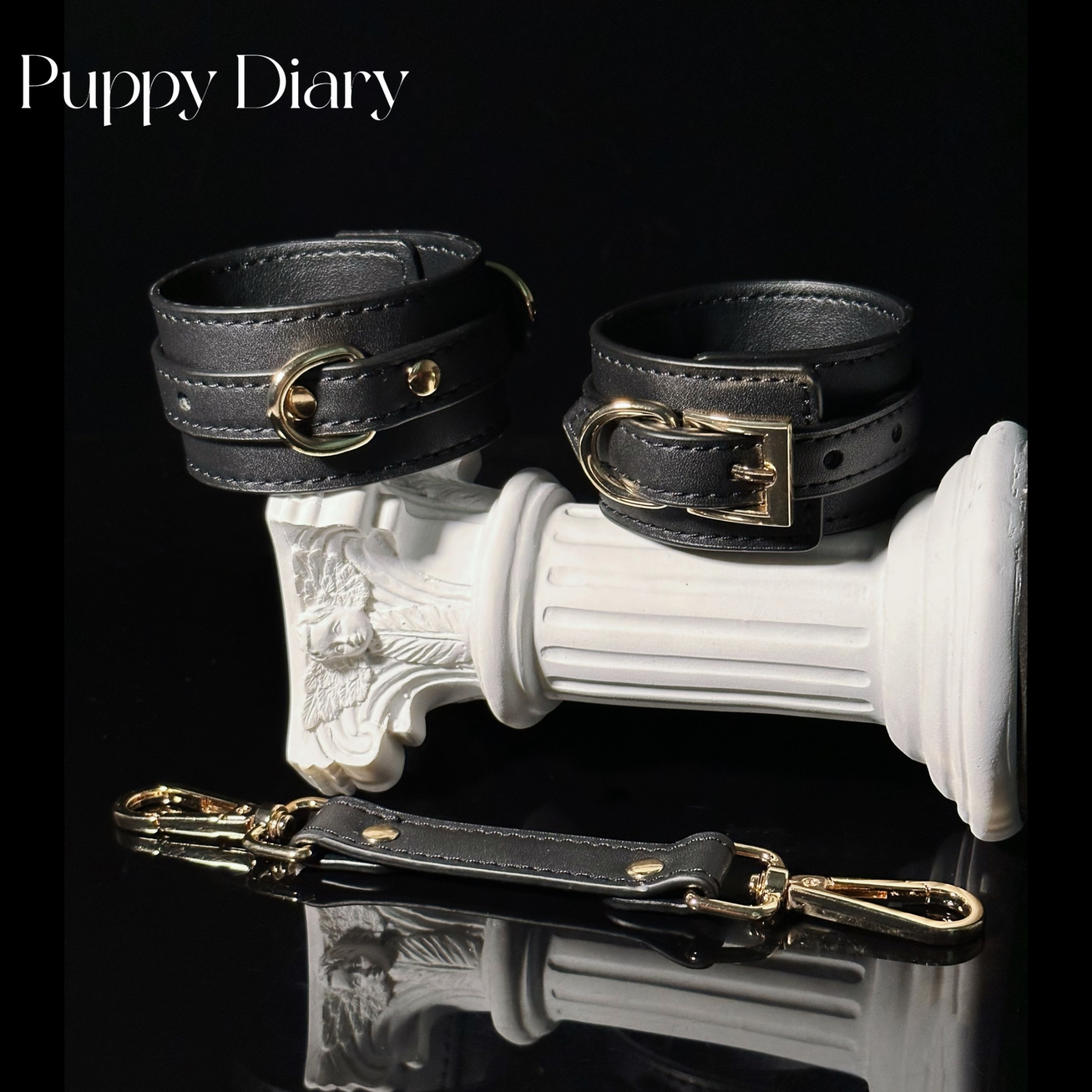 Puppy*性感皮质手环女黑色脚环一字扣饰品眼罩cos道具定制刻字