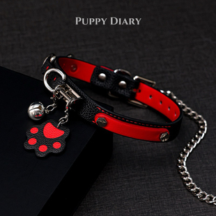 Puppy*真皮猫爪项圈女m铃铛choker男情侣项链小众设计牵引礼物