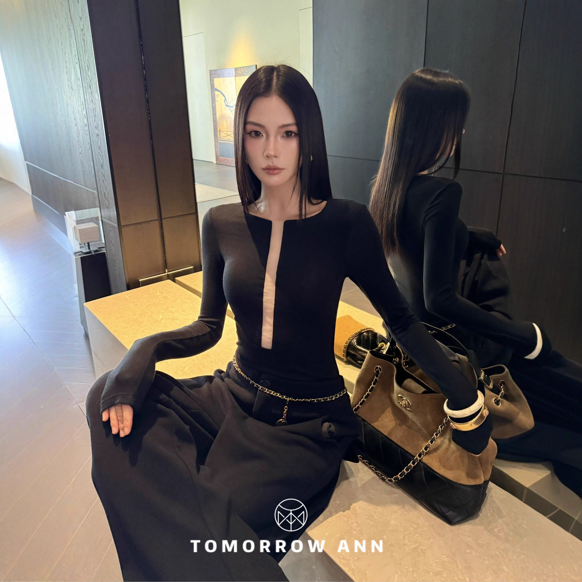 【推荐】TOMORROW ANN 十三行正品简约镂空收腰内搭上衣