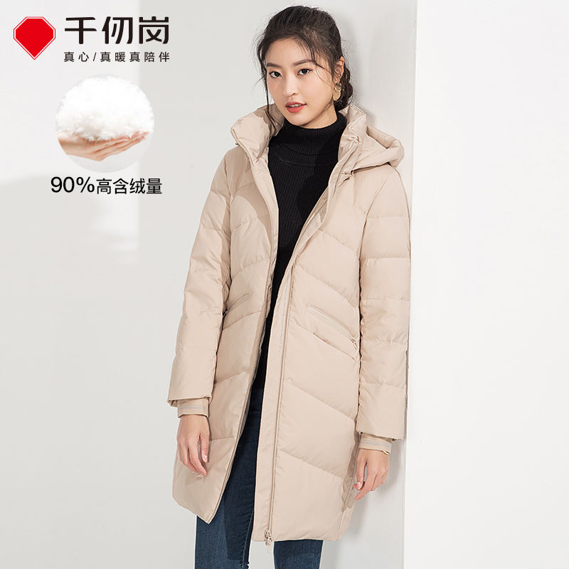 千仞岗女中长款连帽修身腰带时尚温柔轻柔反季羽绒服Y259107Y