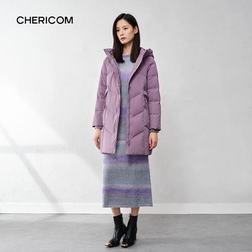 千仞岗羽绒服女新款连帽中长款直筒简约显瘦保暖百搭外套Y299191Y