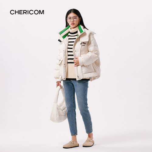 千仞岗正品冬季新款女式短款休闲立领连帽工装款羽绒服Y299160Y