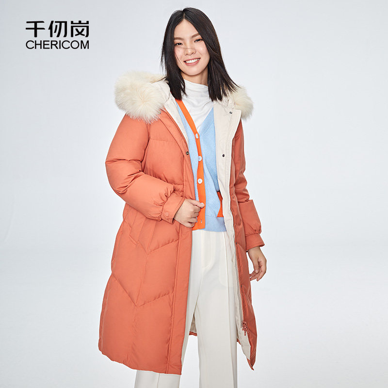 千仞岗冬季新款休闲长款大毛领连帽加厚反季羽绒服Y268156Y