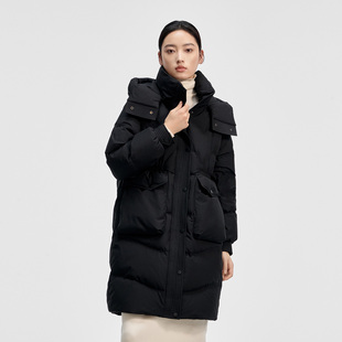 千仞岗冬季优雅通勤风中长款羽绒服女连帽休闲羽绒外套Y308135Y