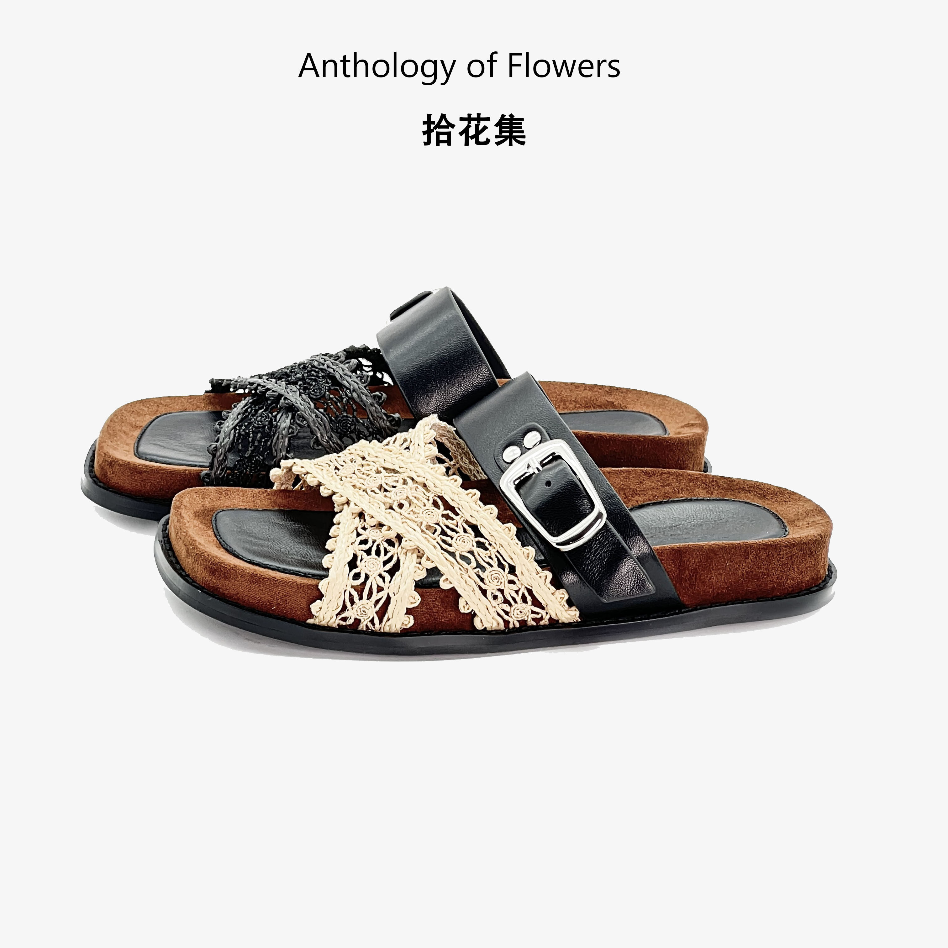 【刘一倩Liu1000】羊皮面法式浪漫舒适一字拖54014