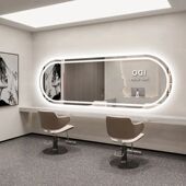 理发店镜台横挂大通镜发廊专用镜子带灯烫染剪发网红美发镜子定制