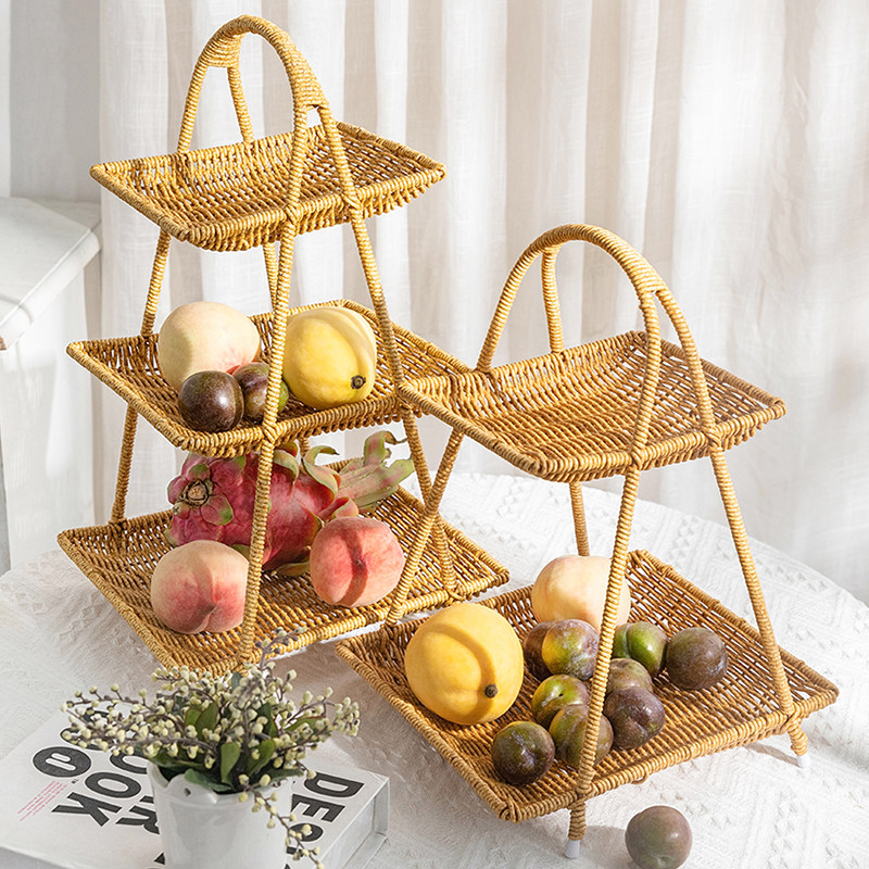 双层水果篮家用客厅零食塑料收纳架创意茶几果盘围炉煮茶点心盘