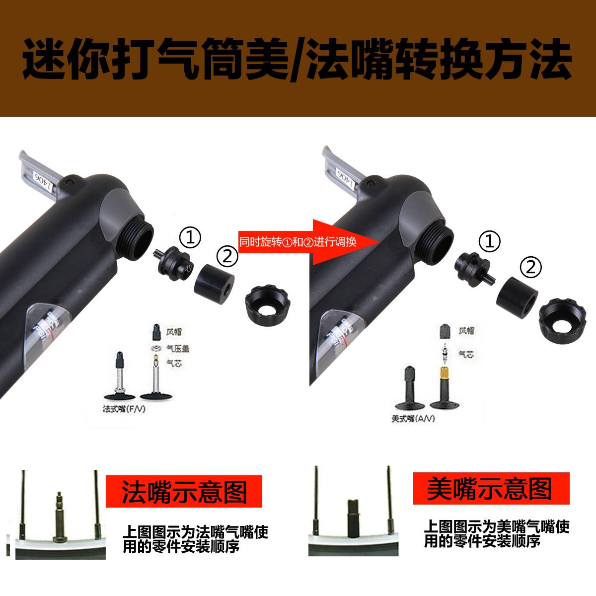 台湾高压迷你便携山地车公路自行车打气筒带压力表美法嘴