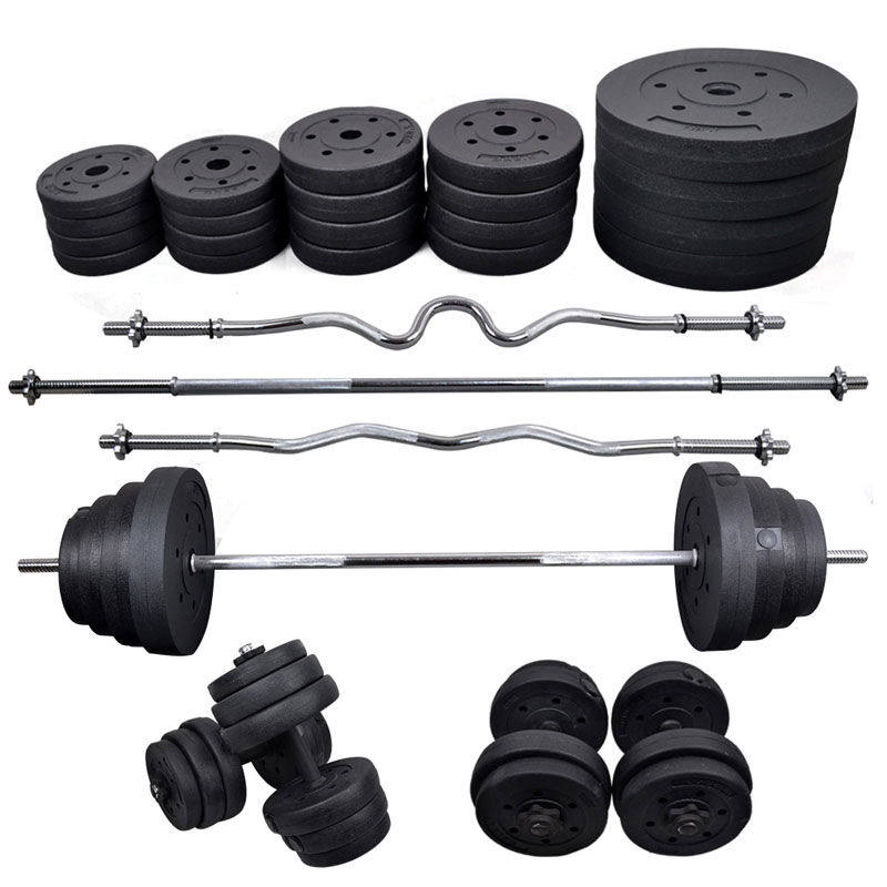 力诺举重杠铃套装哑铃环保家用健身器材1.2曲杆杠铃杆杠铃片小孔3