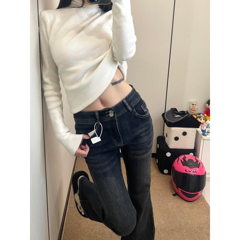 美式复古双扣微喇叭牛仔裤女2026春季新款高腰弹力显瘦马蹄裤子潮,女装/女士精品,牛仔裤,淘宝优惠券,粉丝福利购,淘宝优惠卷