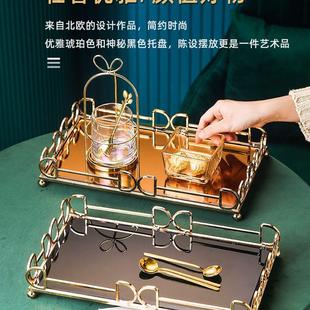 精致收纳水杯杯子茶具茶盘金属 轻奢托盘长方形家用客厅放茶杯欧式