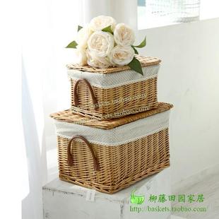 储物盒编织田园柳编非藤编草编竹编桌面收纳筐收纳篮收纳箱收纳桶