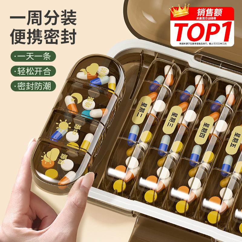 日本药盒便携式一周七天药品分装