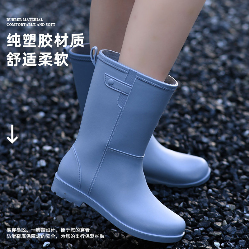 韩版雨鞋中筒女款休闲防滑甜美外穿雨靴加绒可拆洗厨房洗车防水鞋