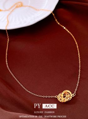轻奢风24真金简约项链气质吊坠