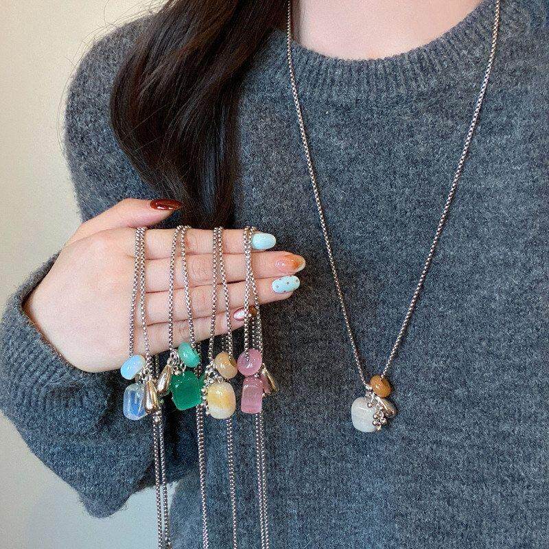 原石吊坠奢小众项链长款高级感毛衣链甜美配饰时尚多巴胺女轻网红