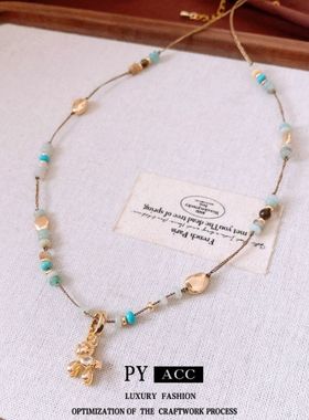 女石头休闲串珠毛衣链锆石小狗