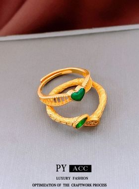 水滴简约复古小众24k宫廷风真金锆石高级感手饰戒指百搭开口电镀