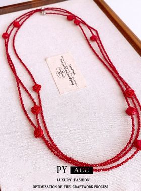 项链复古女新中式设计感玻璃长款