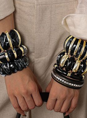 木头手环新中式百搭高级感手镯方形时尚手饰欧美夹心批发轻奢跨境