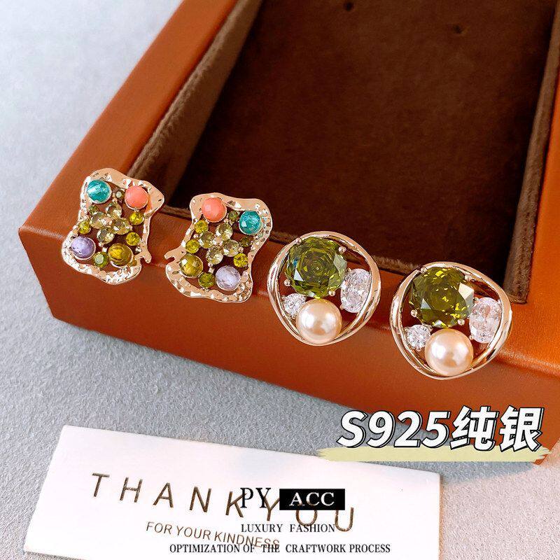 锆石S925耳环珍珠气质圆形高级