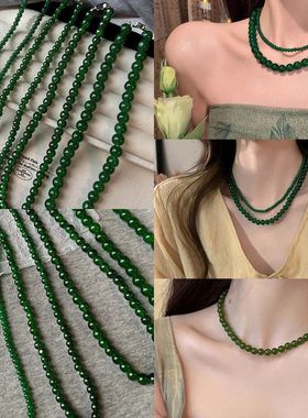 珍珠项链绿色饰品批发复古锁骨高级感串珠轻奢新中式链女小众百搭