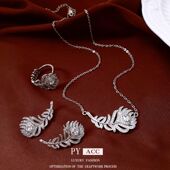 套装 超闪女耳环链锆石锁骨羽毛精致轻奢项链首饰高级感复古宫廷风