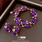 首饰高级感镂空百搭镶钻精致时尚 耳环中古风气质手环手链套装 花朵