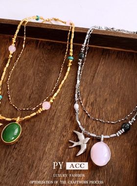 设计感钛中古项链百搭小众项饰vintage钢燕子时尚新中式女毛衣链