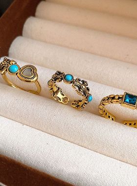 vintage开口复古方形中古小众镶