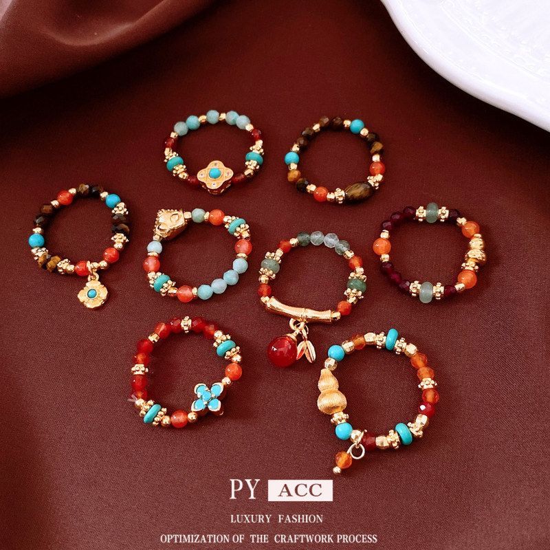 戒指弹力玛瑙虎眼石vintage中古