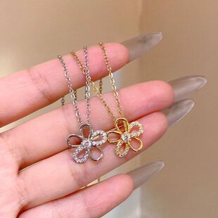 钛锆链项链花朵钢高级感链简约闪锁骨女轻奢脖颈韩系百搭镂空配饰