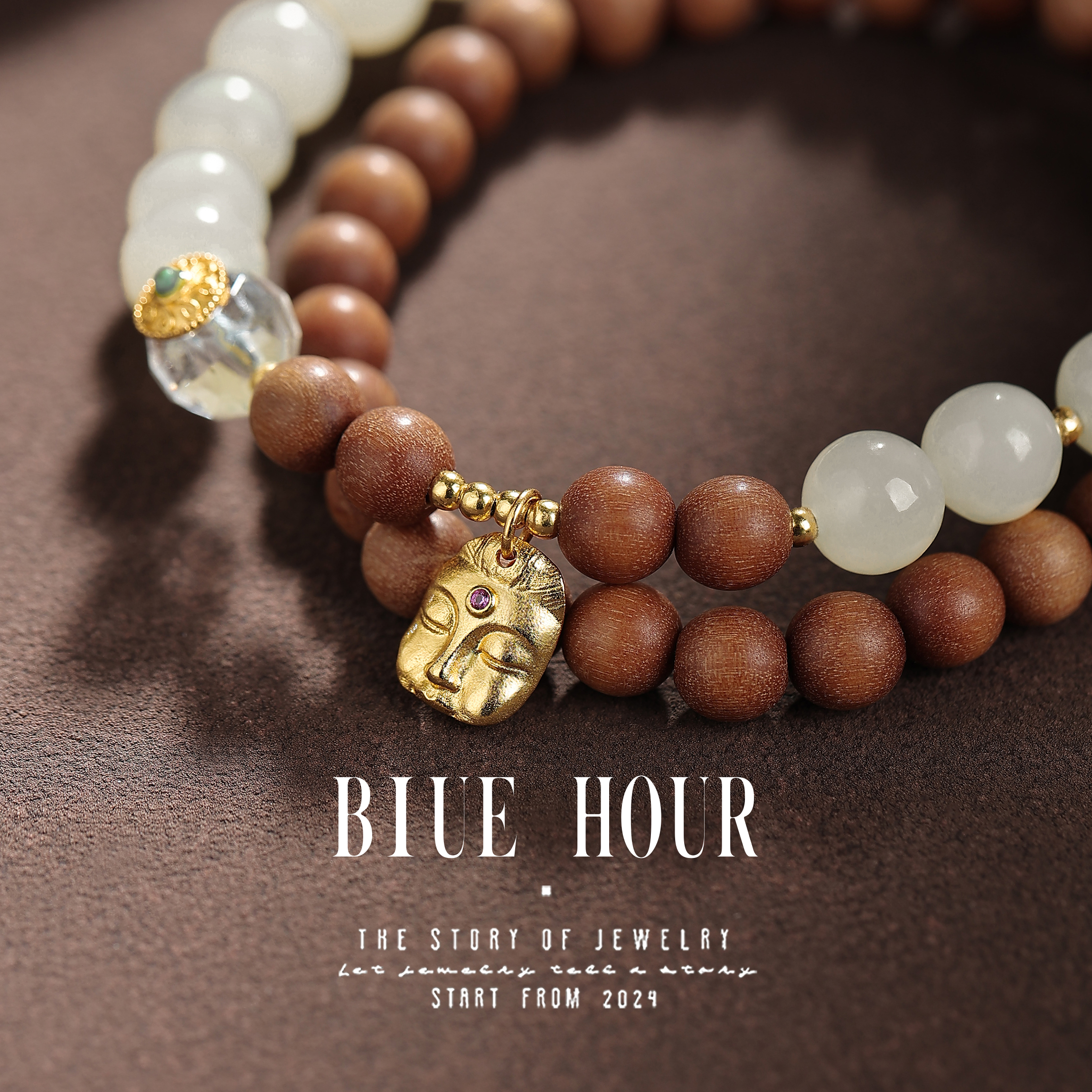 Blue hour新中式天然和田玉手链女款轻奢高级感山檀木手串送妈妈