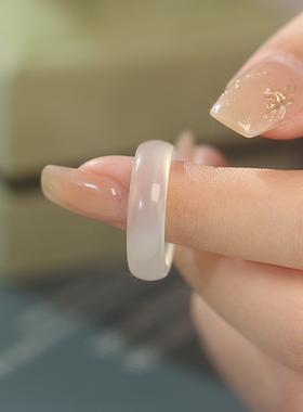 Blue hour玉戒指白月光玉髓玛瑙戒指女小众设计素圈指环七夕节