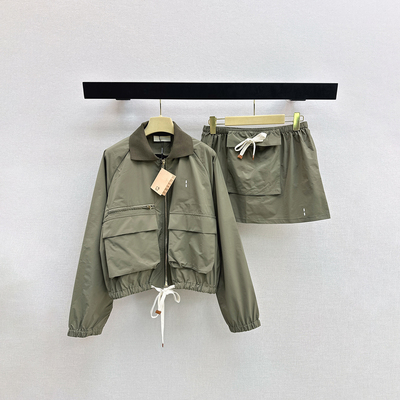 字母徽标夹克外套抽绳半裙两件套