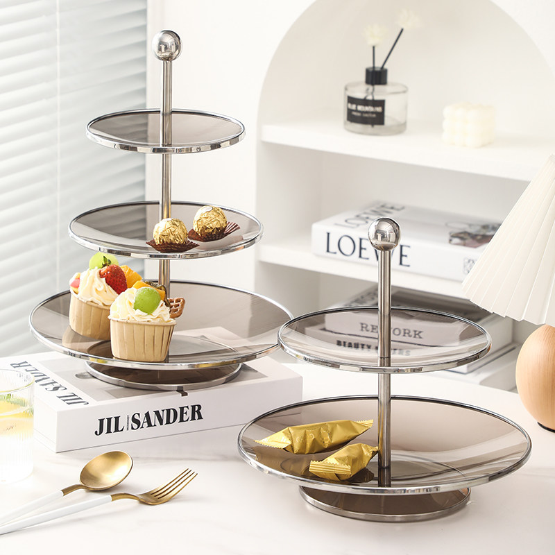 现代简约玻璃果盘客厅茶几家用多层甜品台美容院下午茶点心零食盘