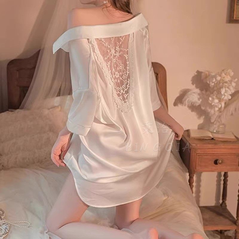 性感睡衣女春秋夏季冰丝衬衫睡裙