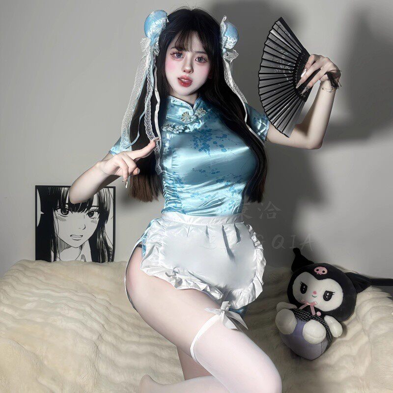 中华小厨娘日系软妹Lolita女仆围裙COS服新中式旗袍连衣裙套装女