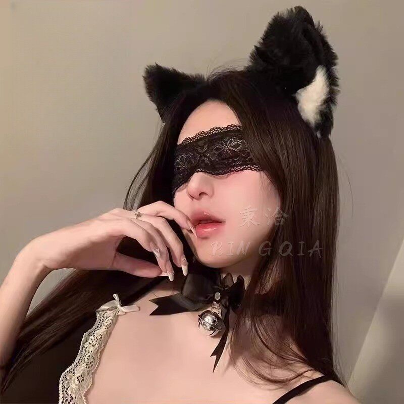 (发箍+项圈)猫耳朵铃铛头箍性感狐狸发卡女蕾丝眼罩可爱发饰装饰