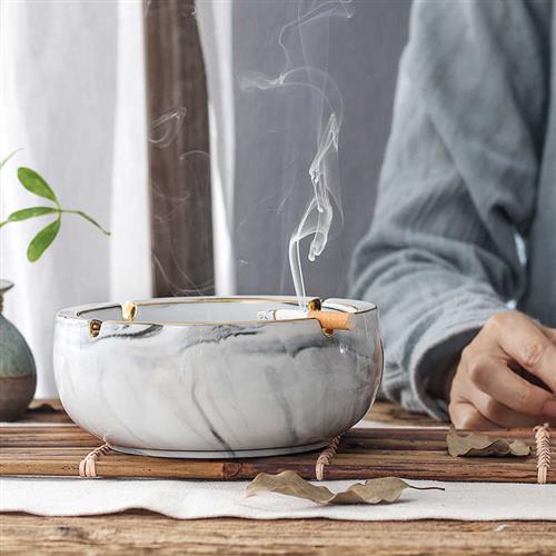 时尚实用欧式复古大理石纹陶瓷创意个性烟灰缸大号客厅办公室大码