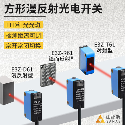 方形漫反射镜面反射对射光电开关