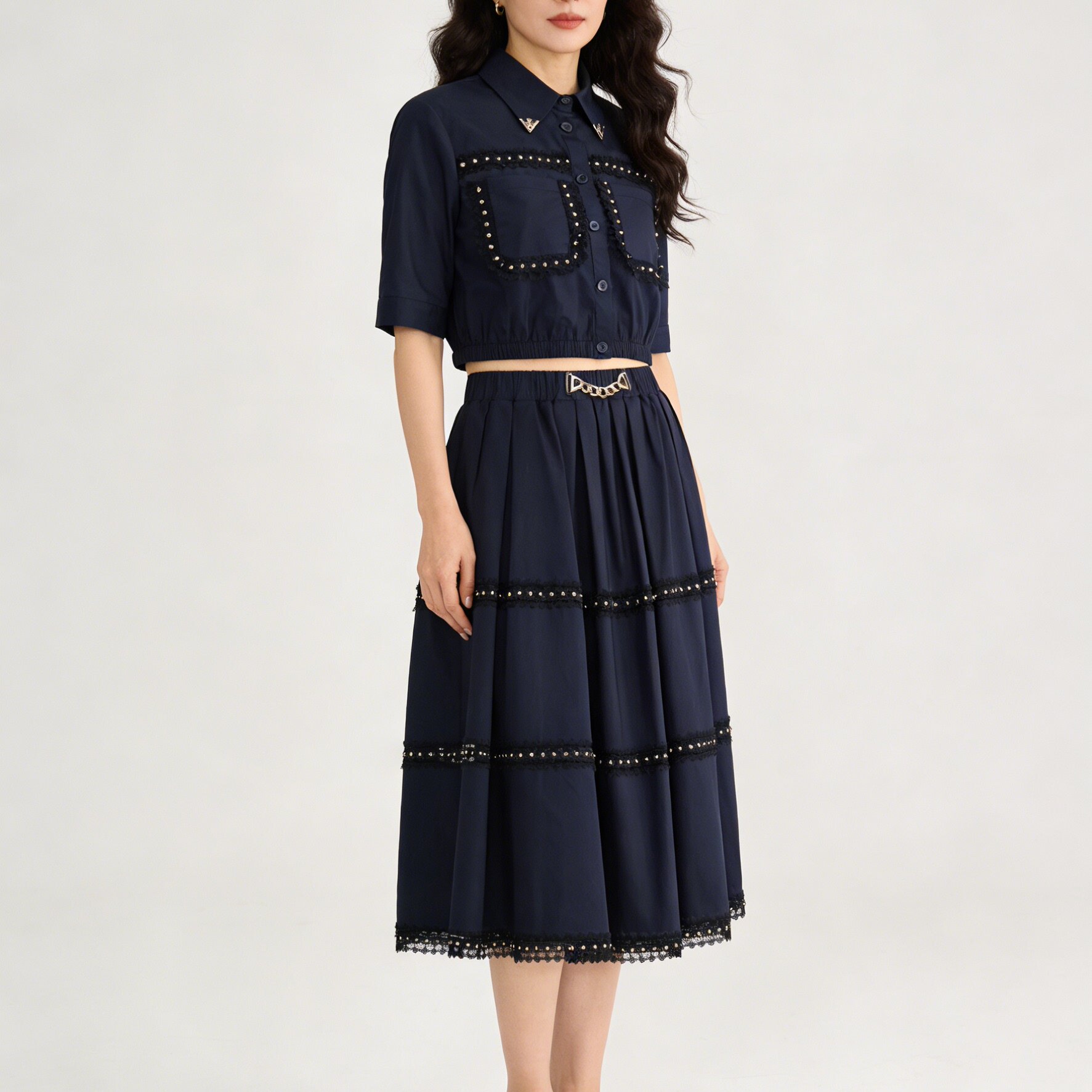 Miele Kohler新款莱赛尔短袖衬衫+大摆半身长裙女款套装MKOKQ6223