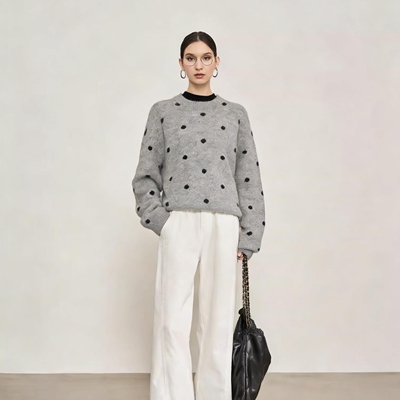 慵懒风气质波点毛衣女
