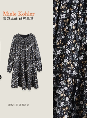 Miele Kohler百搭秋季新款气质高级圆领碎花长袖连衣裙MKAC87338