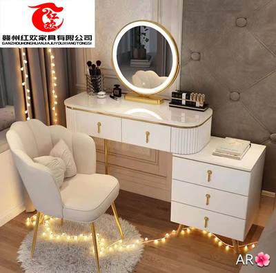 轻奢梳妆台卧室现代简约小户型收纳柜一体岩板面网红化妆桌