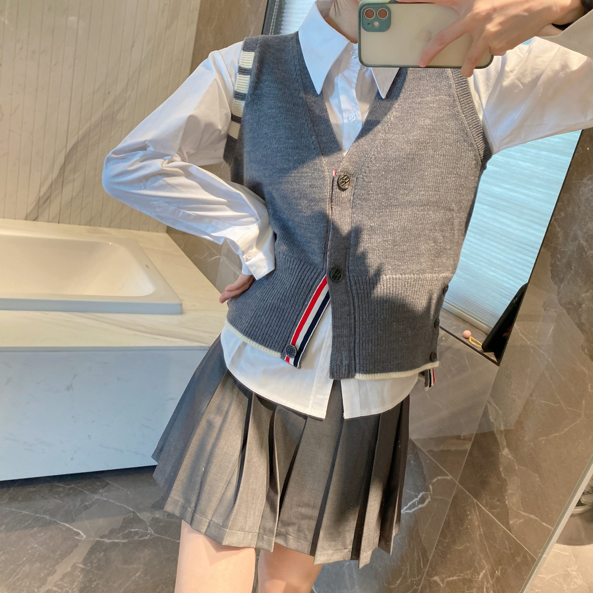 tb男女同款情侣针织开衫背心外套无袖毛衣马甲短款外穿2023秋新款